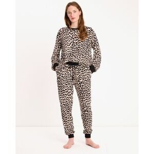 KATE SPADE Shirt Womens Large Black Tan Classic Leopard Print Sweatshirt Lounge